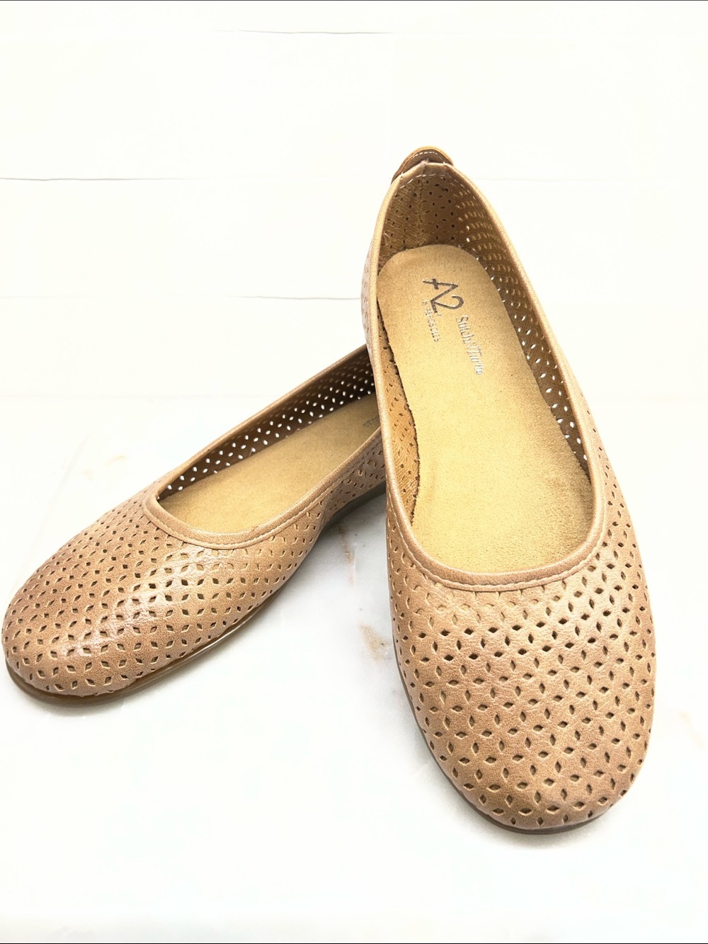AEROSOLES Tan Laser-Cut Ballet Flats